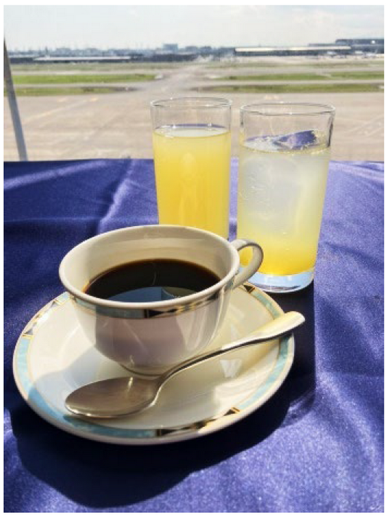ラウンジオリジナルコーヒー(ホット)と鹿児島産河内晩柑ソーダ