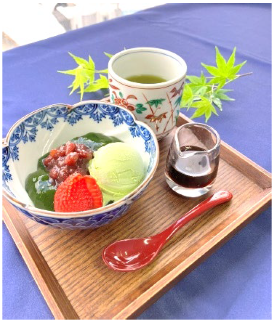 抹茶葛餅×抹茶アイス 季節のフルーツ添え